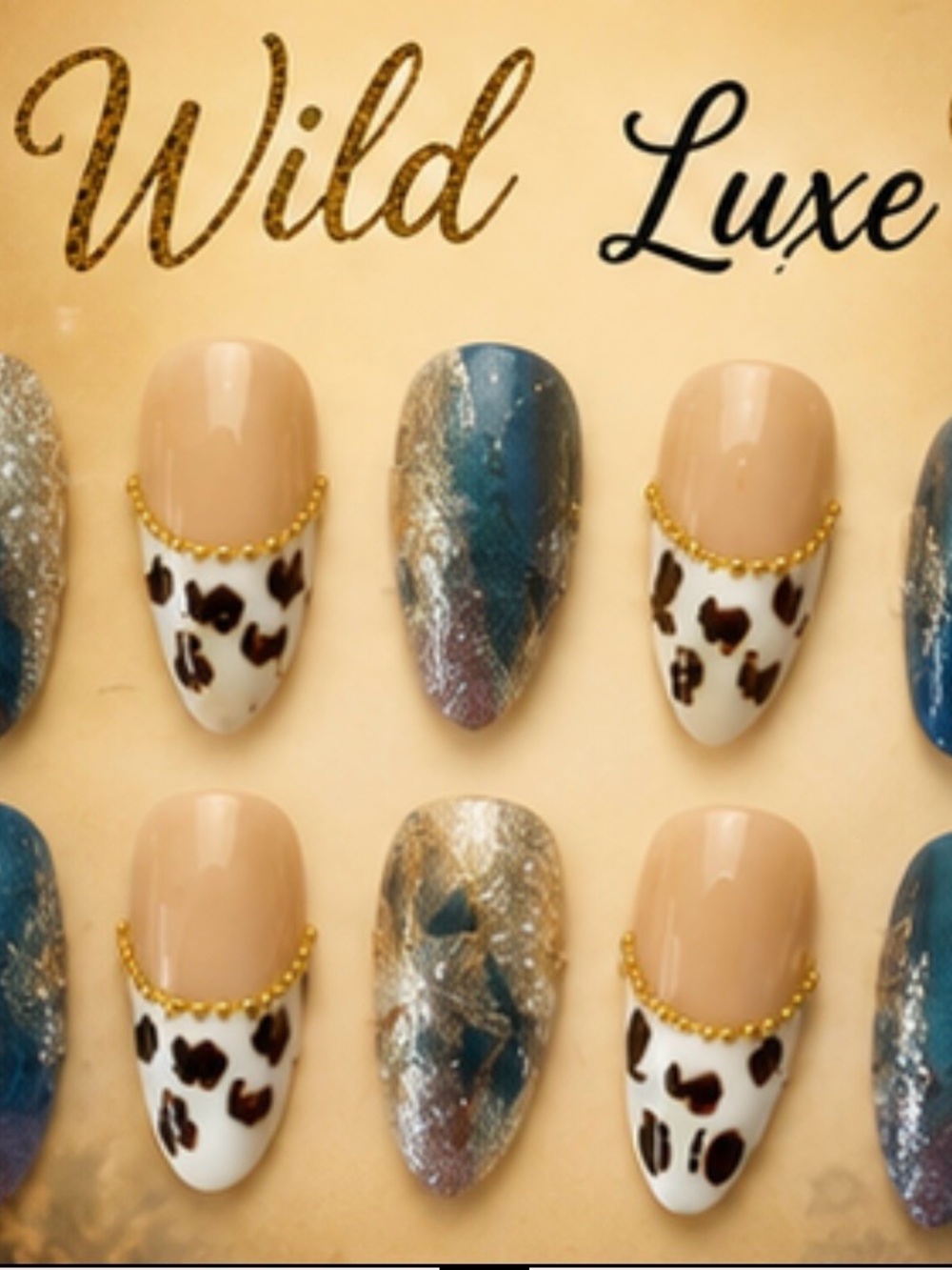 Wild Luxe Teal & Nude Leopard Press-On Nails